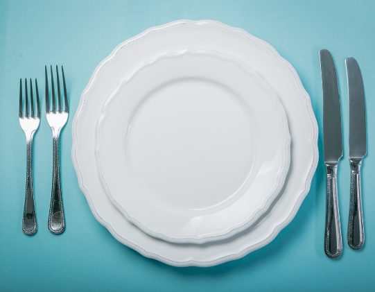 dinner plate and silverware